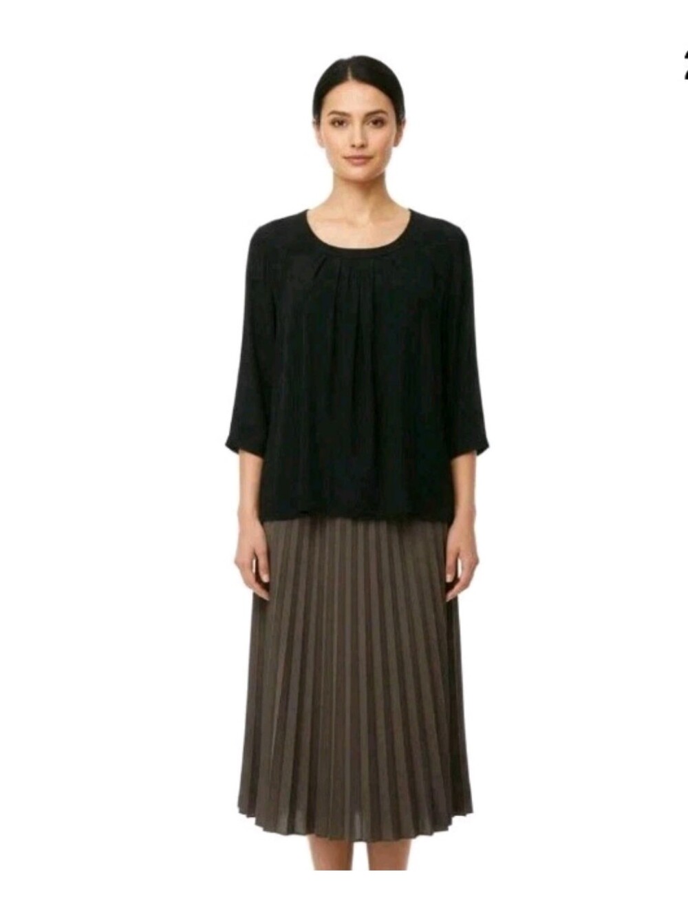 Susan Graver Liquid Knit Tunic Top L Black Mature Minimalist #7800